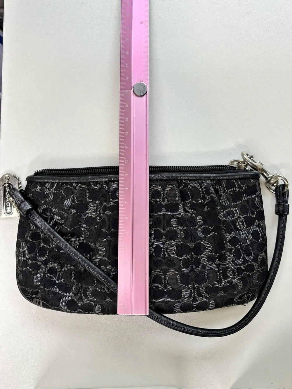 Coach, Black and silver lurex wristlet pre owned loved . Vintage